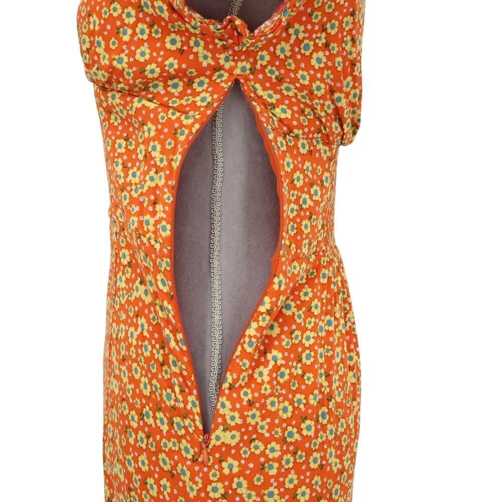 Urban Outfitters Dress Womens Medium Orange Yellow Floral Stretch Side Zip Lined - Picture 10 of 14